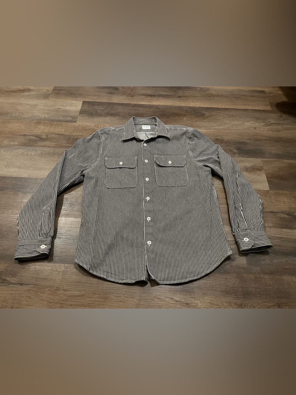 Todd Snyder Hickory Stripe Worker Shirt | Brown White | Heavyweight | Large